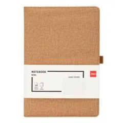 DELI LIGHT BROWN LEATHER COVER RULED NOTEBOOK A5 96 SHEETS
