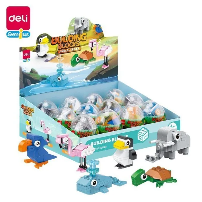 DELI GENIUS BUILDING BLOCKS EGG SHAPPED 12 ANIMALS MODELS ASSORTED — image 1