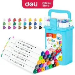 DELI WATER BASED TWIN SKETCH MARKERS 24 COLOURS BOX SET