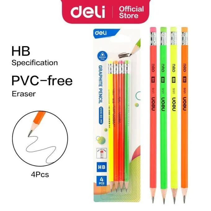 DELI NEON GRAPHITE PENCIL HB W/ERASER BLISTER — image 1