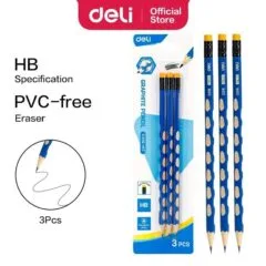 DELI GRAPHITE PENCIL HEXAGONAL BARREL HB W/ERASER BLISTER OF 3PCS