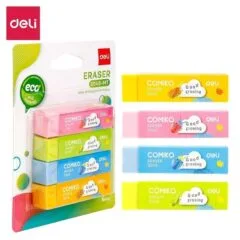 DELI ERASER DUST FREE 4 COLOURS 60X15X15MM 4PCS BLISTER