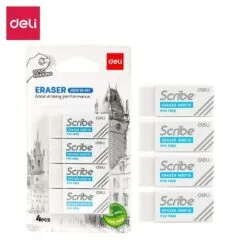DELI ERASER DUST FREE WHITE 40X17X12MM 4PCS BLISTER