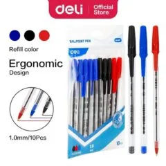 DELI BALL POINT PEN 1.0MM 10 PCS 3 COLOURS BLISTER (5 BLUE,3 BLACK,2 RED)