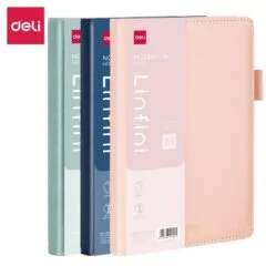 DELI LINFINI LEATHER COVER RULED NOTEBOOK A5 144 SHEETS 3C ASSORTED