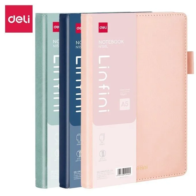 DELI LINFINI LEATHER COVER RULED NOTEBOOK A5 144 SHEETS 3C ASSORTED — image 1
