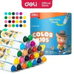 DELI GEL CRAYON 24 COLOURS ROUND BARREL