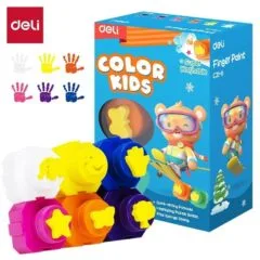 DELI FINGER PAINT 6 COLOURS 18ML WITH PUZZLE STAMP DESIGN