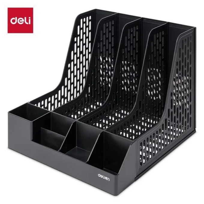 DELI PP 4-COMP. MAGAZINE HOLDER + DESK ORGANIZER BLACK — image 1