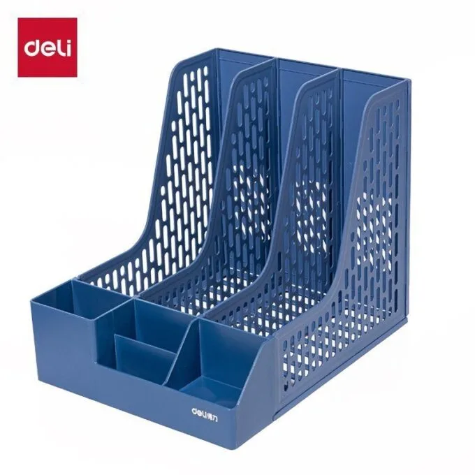 DELI PP 3-COMP. MAGAZINE HOLDER + DESK ORGANIZER BLUE — image 1