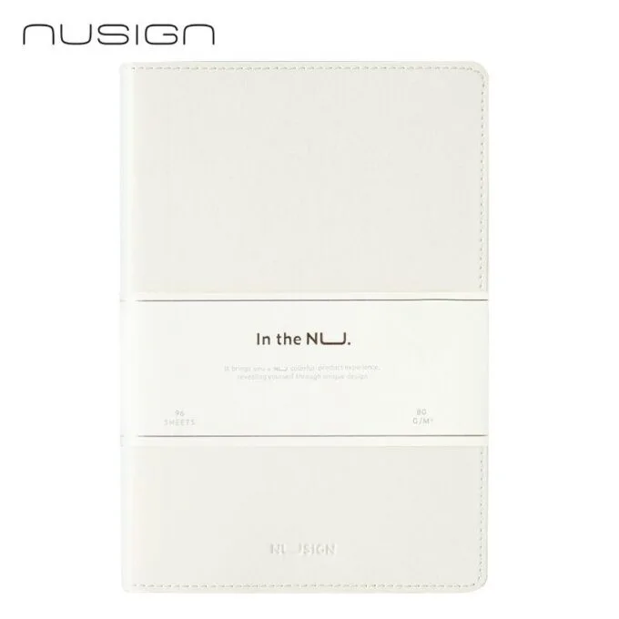 DELI NUSIGN LEATHER COVER RULED NOTEBOOK A5 96 SHEETS - WHITE — image 1