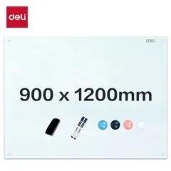 DELI MAGNETIC HANGING GLASS WHITEBOARD 900 X 1200MM