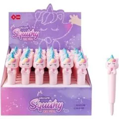 SQUISHY GEL INK ROLLER - BLUE - FINE TIP (0.5MM) UNICORN DESIGN 20PCS DISPLAY