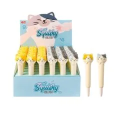 SQUISHY GEL INK ROLLER - BLUE - FINE TIP (0.5MM) CAT DESIGN 36PCS DISPLAY
