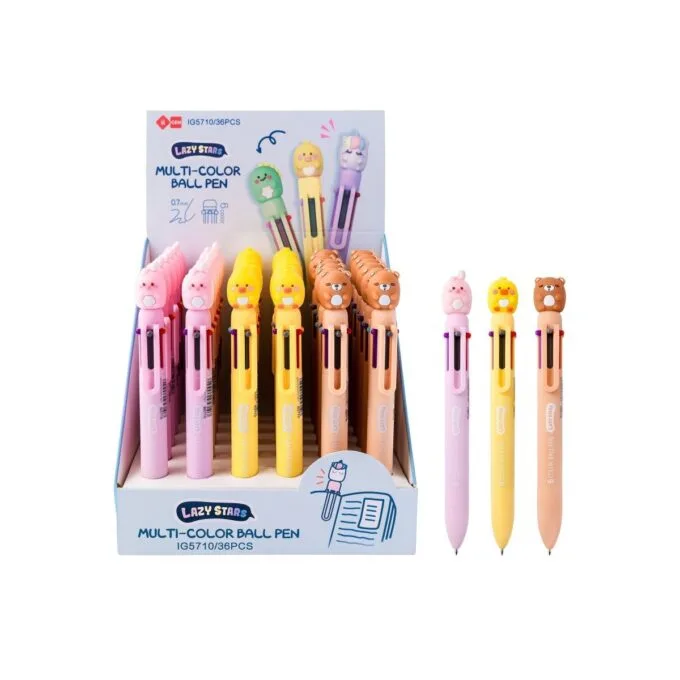 SQUISHY 6 COLOURS MULTICOLOUR BALL PEN 36PCS DISPLAY (RABBIT-DUCK-BEAR) — image 1