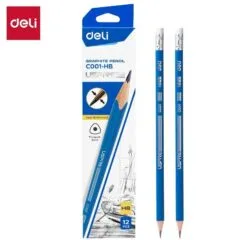 DELI GRAPHITE PENCIL TRIANGULAR BARREL HB W/ERASER (BOX OF 12 PCS)