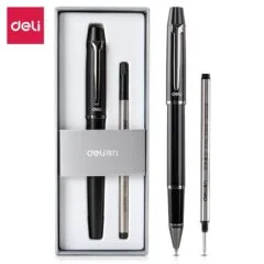 DELI S158 METAL ROLLER PEN 0.5MM BLACK AND REFILL IN GIFT BOX