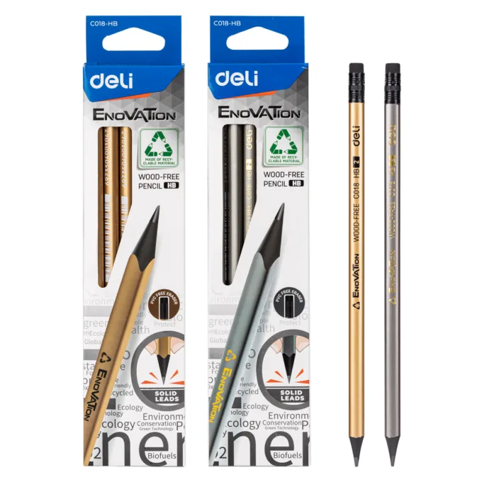 DELI GOLD/SILVER GRAPHITE PENCIL HB W/ERASER ASSORTED (BOX OF 12 PCS) — image 1