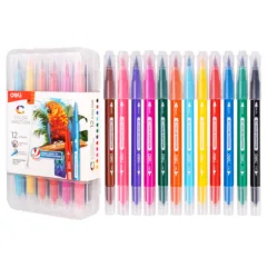 DELI WATERCOLOR TWIN PEN 12 PCS BOX
