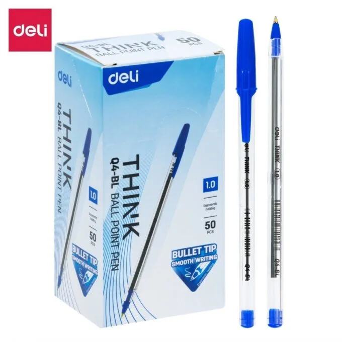 DELI BALL POINT PEN 1.0MM BLUE (PACK OF 50 PENS) — image 1