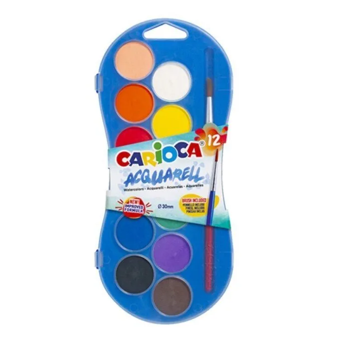 CARIOCA WATERCOLORS 12 PCS WITH BRUSH IN PLASTIC CASE — image 1