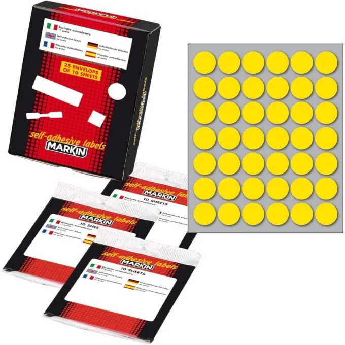 MARKIN LABEL 18MM DIA 10 SHEETS BAG YELLOW — image 1