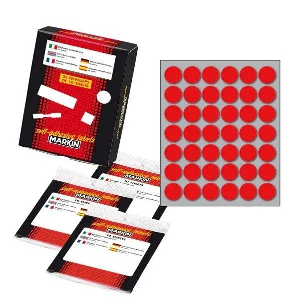 MARKIN LABEL 18MM DIA 10 SHEETS BAG RED — image 1