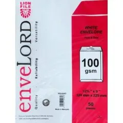 LION WHITE ENVELOPES 324X229MM 100GSM 50PCS