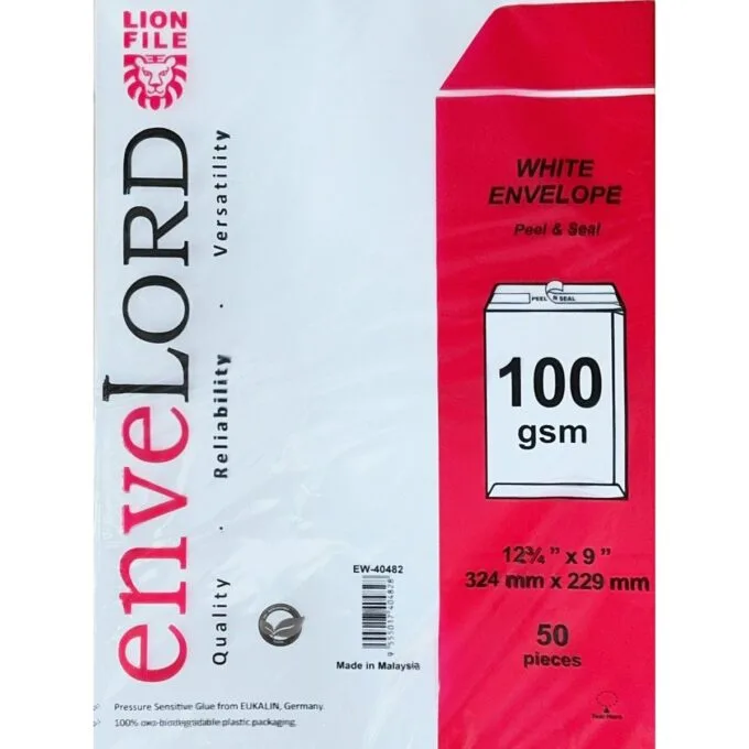LION WHITE ENVELOPES 324X229MM 100GSM 50PCS — image 1