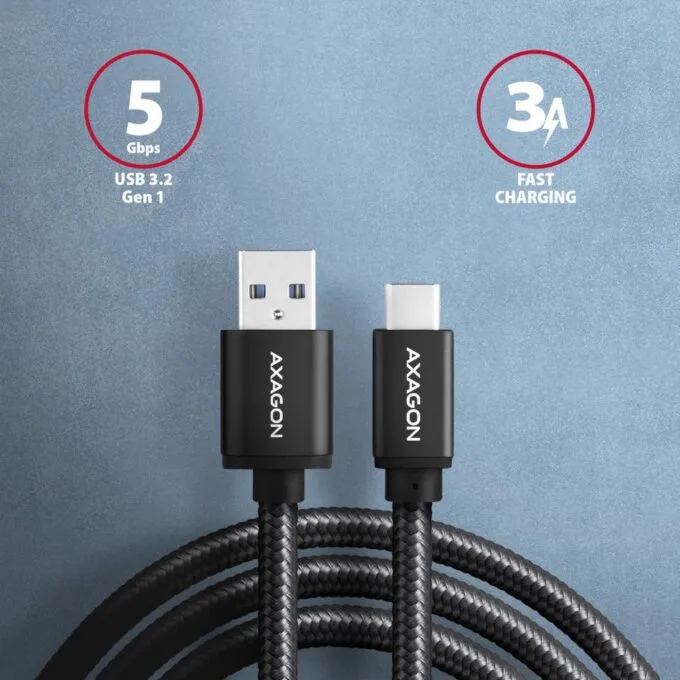 USB-C cable - USB-A 3.2 Gen 1 BUCM3-AM20AB, 2m, 3A, ALU, braid, black — image 2