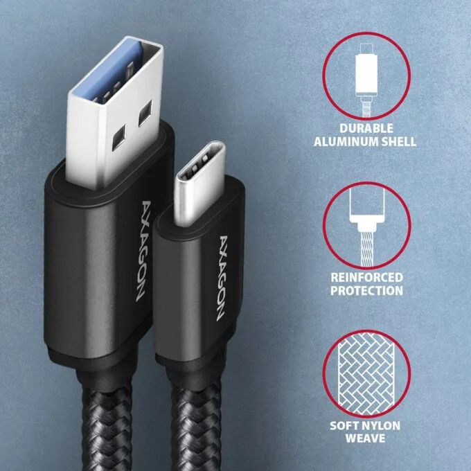 USB-C cable - USB-A 3.2 Gen 1 BUCM3-AM20AB, 2m, 3A, ALU, braid, black — image 3