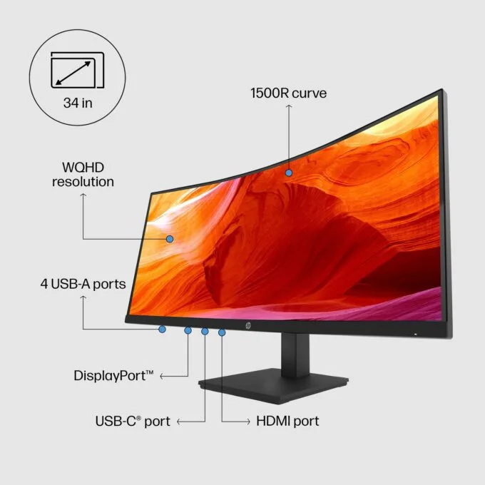 HP P34hc G4 - 34-inch WQHD Curved VA Monitor with USB-C PD, 100Hz, Speakers, USB Hub - 21Y56AA — image 13