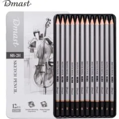 DELI DMAST SKETCHING PENCILS 12 PCS TIN SET (2H,H,F,HB,B,2B,3B,4B,6B,7B,8B)