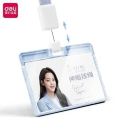 DELI NAME BADGE & LANYARD 54X89MM HORIZONTAL BLUE