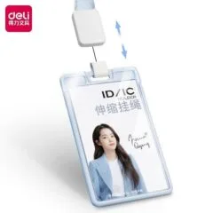 DELI NAME BADGE & LANYARD 89X54MM VERTICAL BLUE