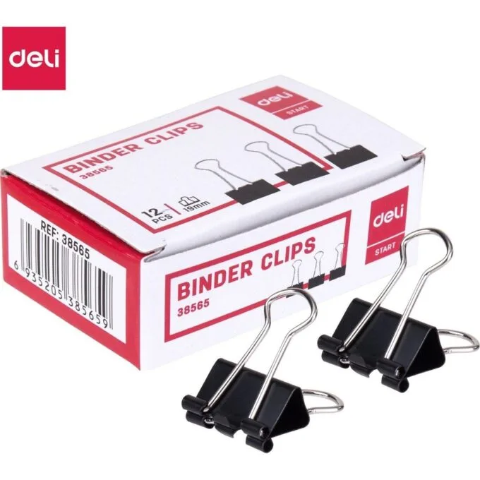 DELI BINDER CLIPS 19MM 12 PCS PER BOX — image 1