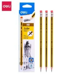 DELI GRAPHITE PENCIL TRIANGULAR BARREL HB W/ERASER (BOX OF 12 PCS)