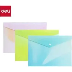 DELI FILE BAG SNAP A4 ASSORTED L/PK/G