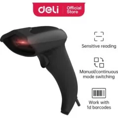 DELI HANDHELD WIRED BLACK BARCODE SCANNER - 1D CODE LASER SCANNING PRINCIPLE