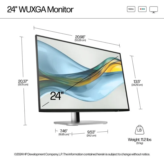 HP S5 Pro 524pn 24-inch WUXGA IPS Monitor – 1920×¹200, 100Hz, 350 nits, Full Ergonomics, USB Hub (Refurbished) — image 5