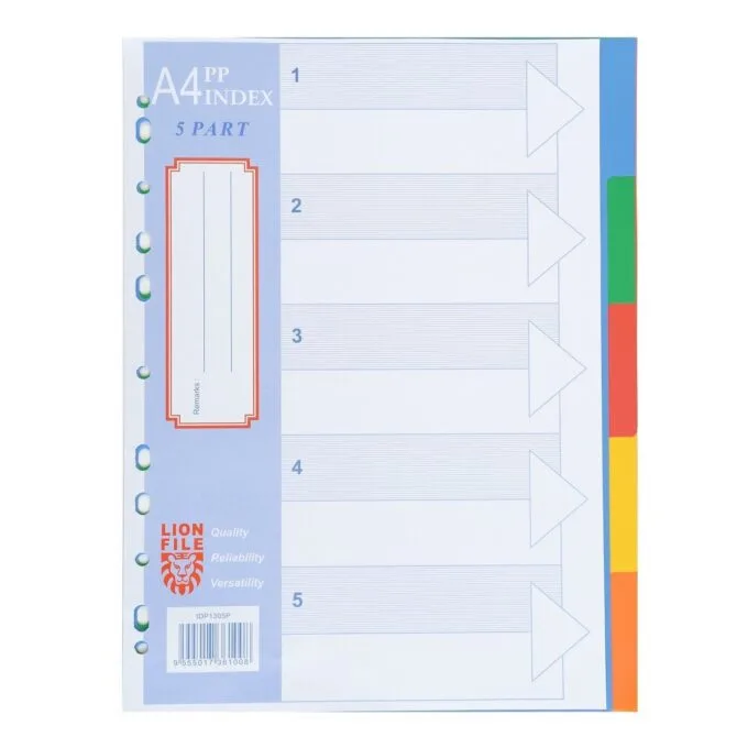 LION: A4 PLASTIC DIVIDER COLOURS 5 TAB 0.13mm — image 1
