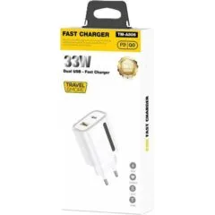 TRAVEL & MORE FAST - WALL DOUBLE CHARGER, 33W USB-C &USB-A WHITE
