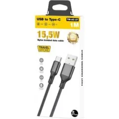 TRAVEL & MORE USB A CABLE TO TYPE C - 1M - BLACK 15.5W