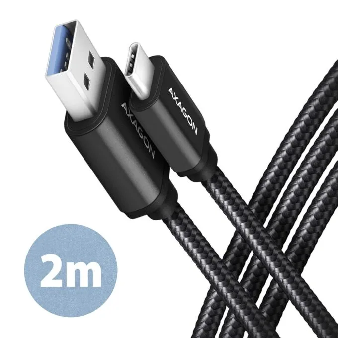 USB-C cable - USB-A 3.2 Gen 1 BUCM3-AM20AB, 2m, 3A, ALU, braid, black — image 1