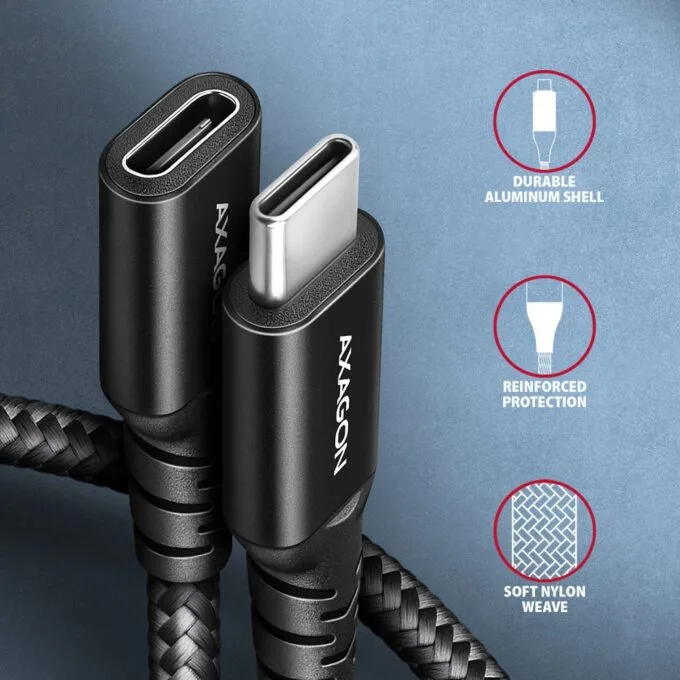 USB-CM extension cable - USB-CF 3.2 Gen 2 PD 240W 1.5m black Axagon — image 3