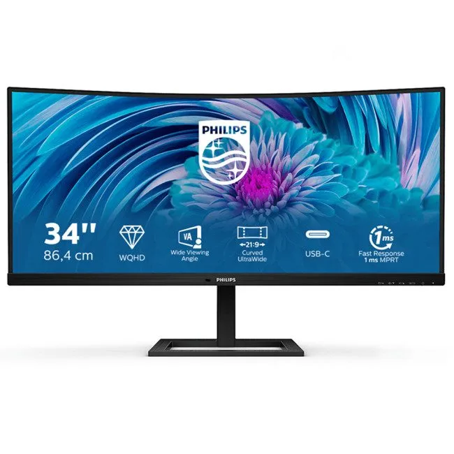 Philips 34B2U3600C/00 - 34-inch Curved WQHD Business Monitor VA 3440x1440 100Hz HDMI 120Hz DP USB-C 90W 4ms 300cd/m2 Speakers USB Hub Height Adjustable — image 1