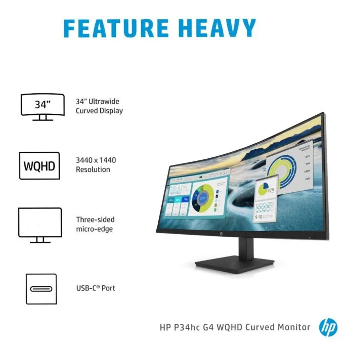 HP P34hc G4 - 34-inch WQHD Curved VA Monitor with USB-C PD, 100Hz, Speakers, USB Hub - 21Y56AA — image 10