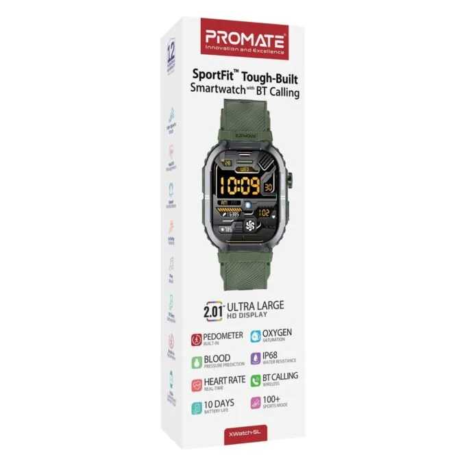 Promate XWatch-SL SportFit™ Tough-Built Smartwatch with BT Calling – 2.01-inch HD Display, IP68, 10-Day Battery — image 1