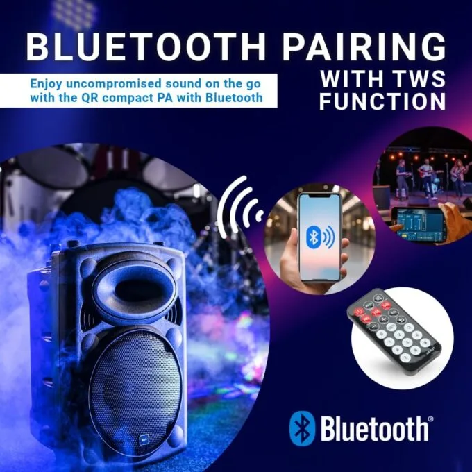 QTX QR15PA (2025) 15'' Professional Portable Karaoke & PA Speaker with 2x Wireless UHF Microphones, BT USB & FM 178.816UK — image 2