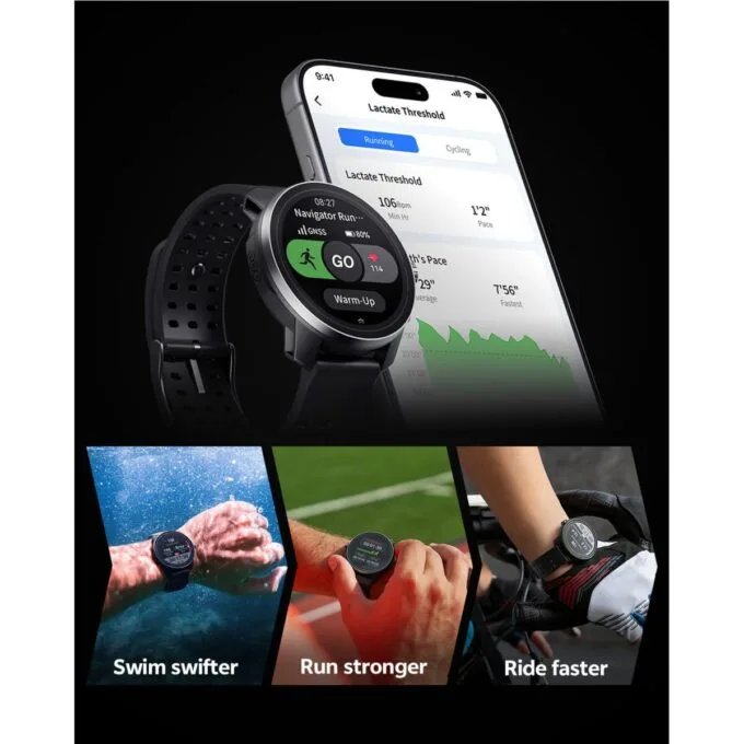 QCY Track S10 Watch Black 1,43 AMOLED HD Dual Band 6 Sat GPS, Gyroscope Geomagnetometer — image 6